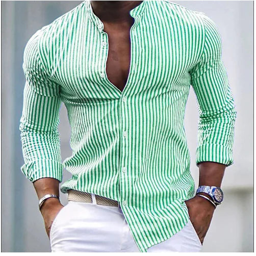 Men's Plus Size Printed Casual Stand Collar Shirt