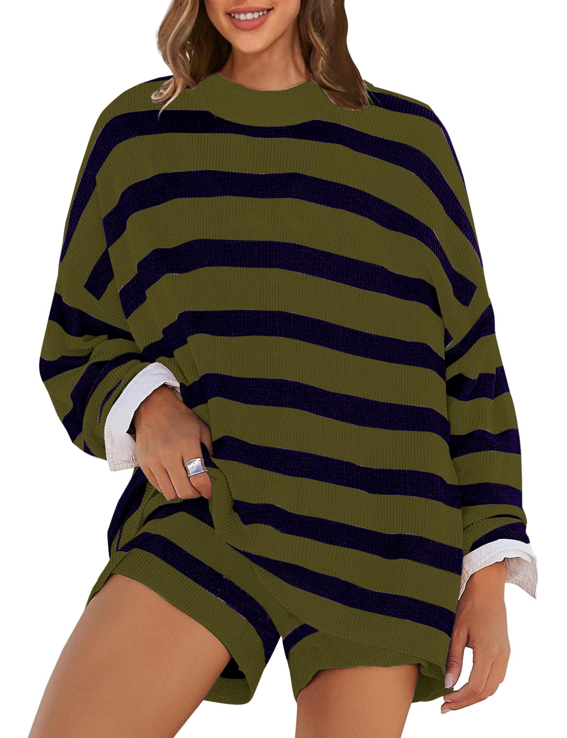 Fhniepan Womens Striped Sweater Set