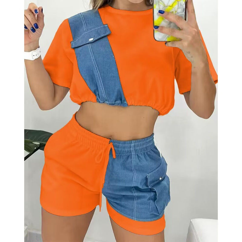 The Denim Short Sleeve Shorts Set
