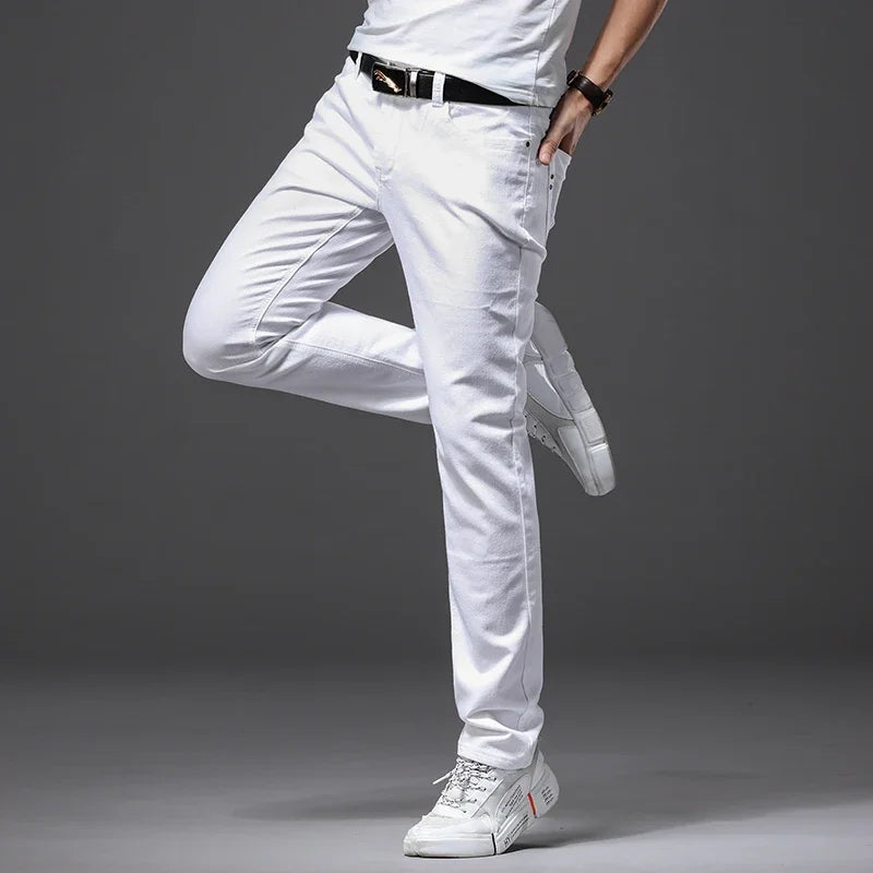 Men Slim White Stretch Pants