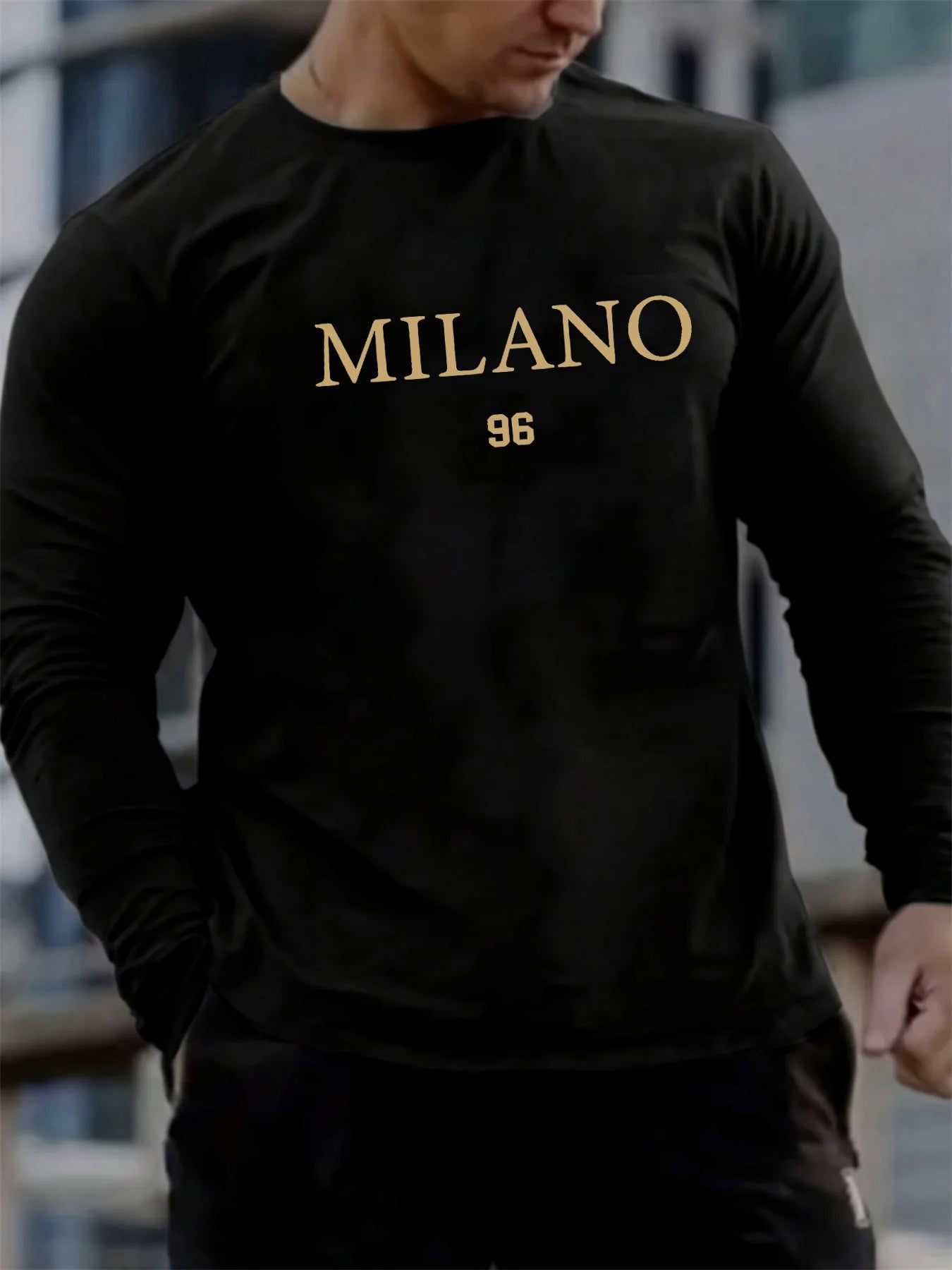 Milano 96 Letter Printed Round Neck Sports Long Sleeved T-shirt Top