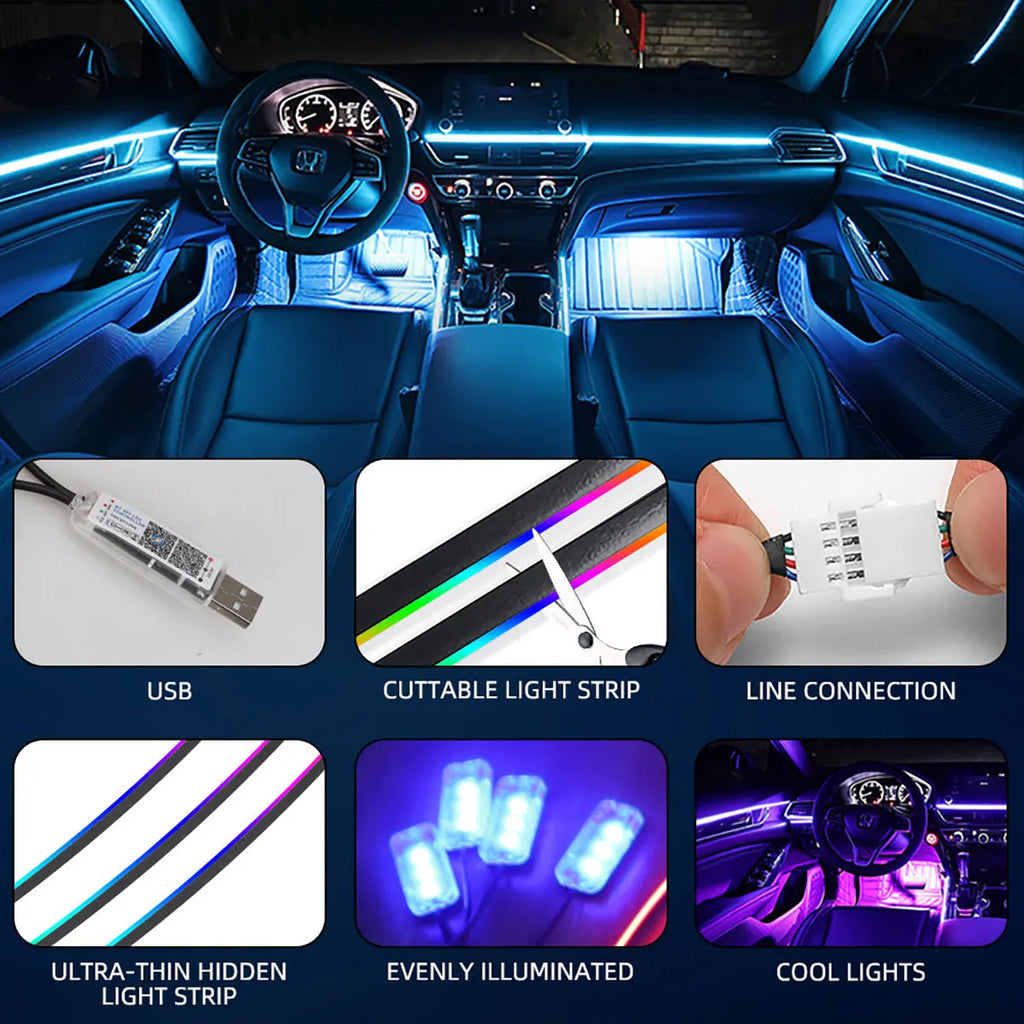 LED Skylight Car Sunroof Ambient Lights Symphony RGB Interior Acrylic Strip USB LED Decoration Atmosphere Lamp Dashboard 110cm