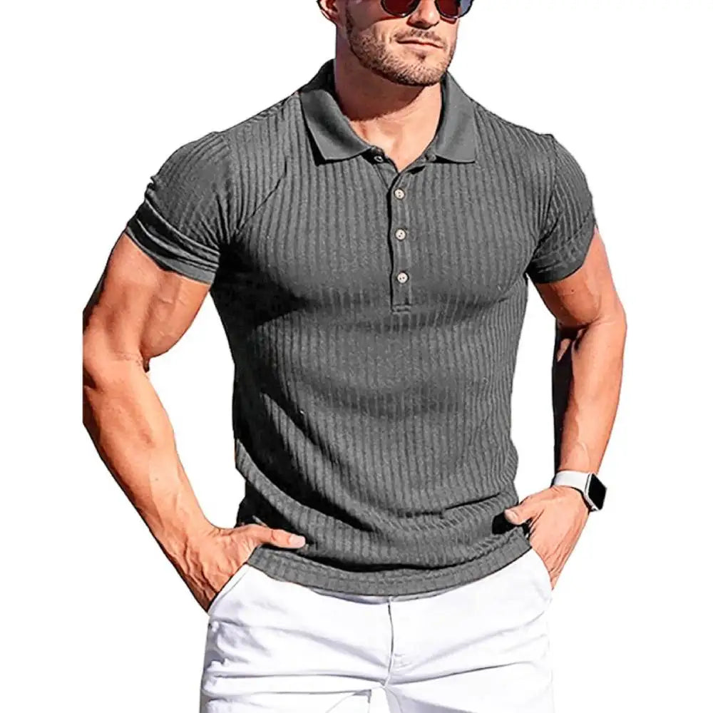 High Stretch Ice Silk Knit Stripe POLO Shirts Mens Slim Short-Sleeve Tops Tee Tshirt Lapel Neck Undershirt