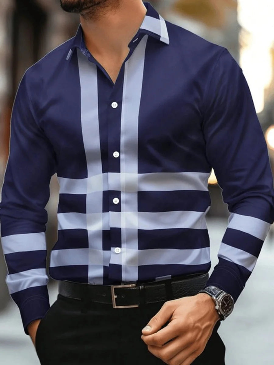 New men's spring-autumn check buttoned shirt