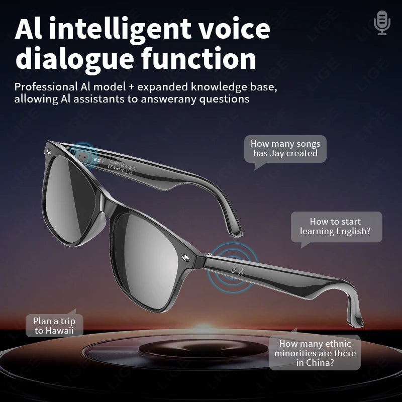 AI Smart Translate Sunglasses Bluetooth Call Noise Canceling Music Play BT Call Translate Smart Glasses for Studying Travaling