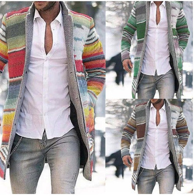2023 Men's Fashion Long Printed Trench Coat