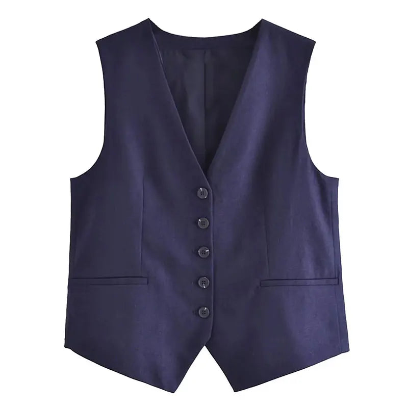 HH Fashion Vintage Sets For Women 2 Pieces Solid Linen V Neck Waistcoat Single Breasted Loose Vest Top Chic Casual Short Y2k