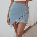 Retro High Waist Fringed Denim Irregular Short Skirt
