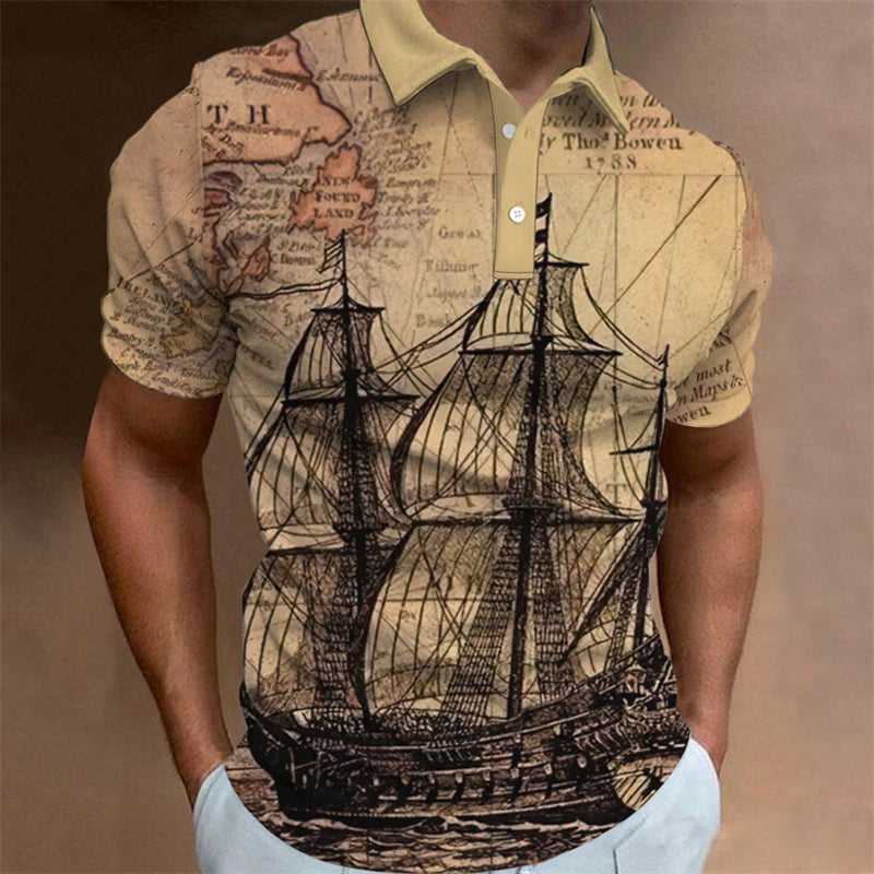 Vintage Man Polo Shirts 3D Sailing Print Summer Short-Sleeve Clothing Men Casual Streetwear Fashion Loose Men' Daily Wear New
