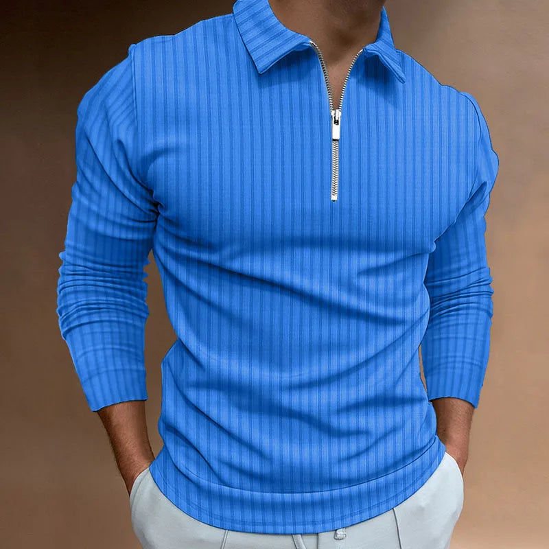 Cross-border spring and autumn men's POLO shirt fashion trend zipper striped long-sleeved men's polo shirt