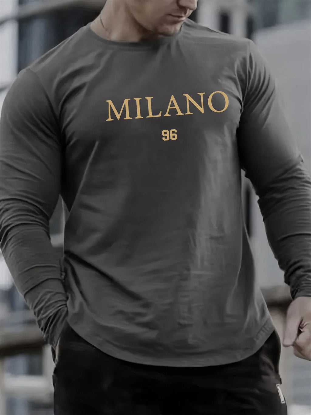 Milano 96 Letter Printed Round Neck Sports Long Sleeved T-shirt Top