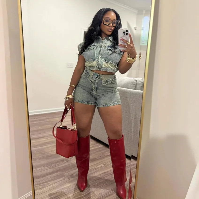Denim Shorts Sets
