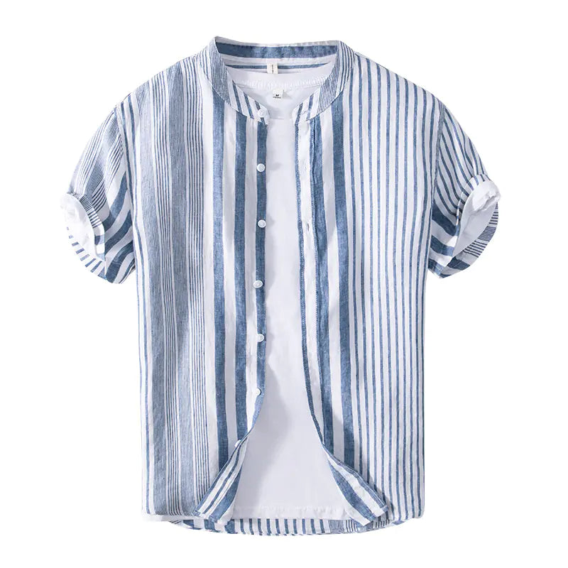 Men's Summer Striped Linen Short Sleeve Shirt