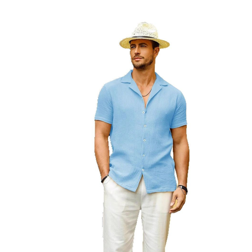 Mens Casual Short Sleeve Cardigan Shirt