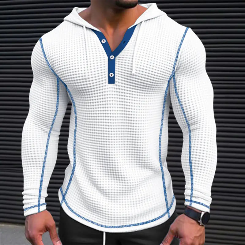 Waffle Button Hoodie T-shirt Top