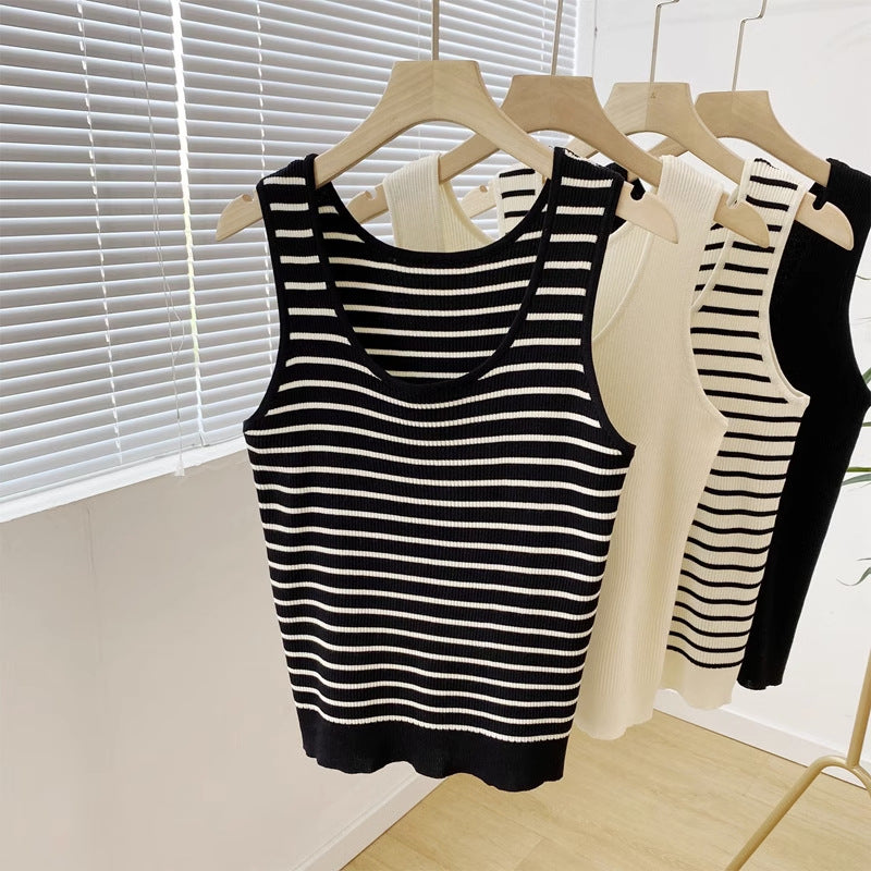 Striped U-Neck Knitted Vest for Women