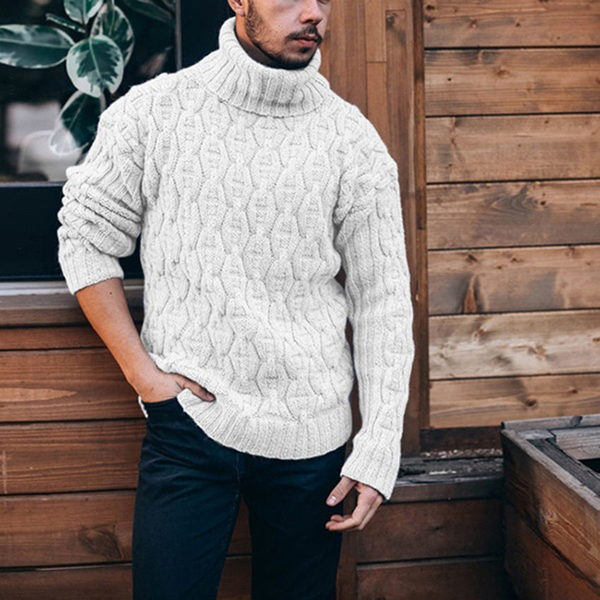 Men's High Neck Diamond Twist Knit Sweater