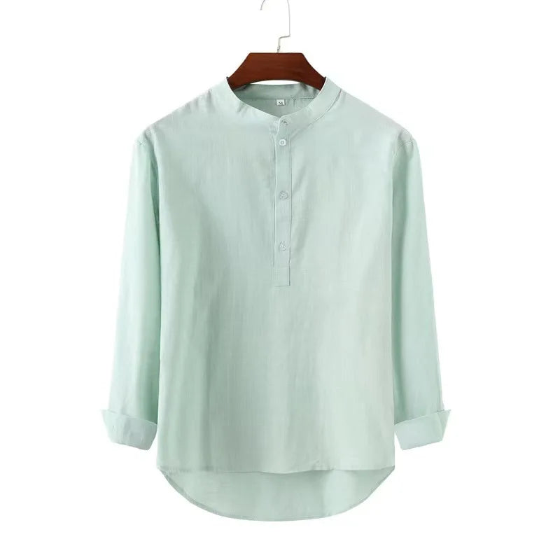 Long Sleeve Henley Cotton Linen Shirts