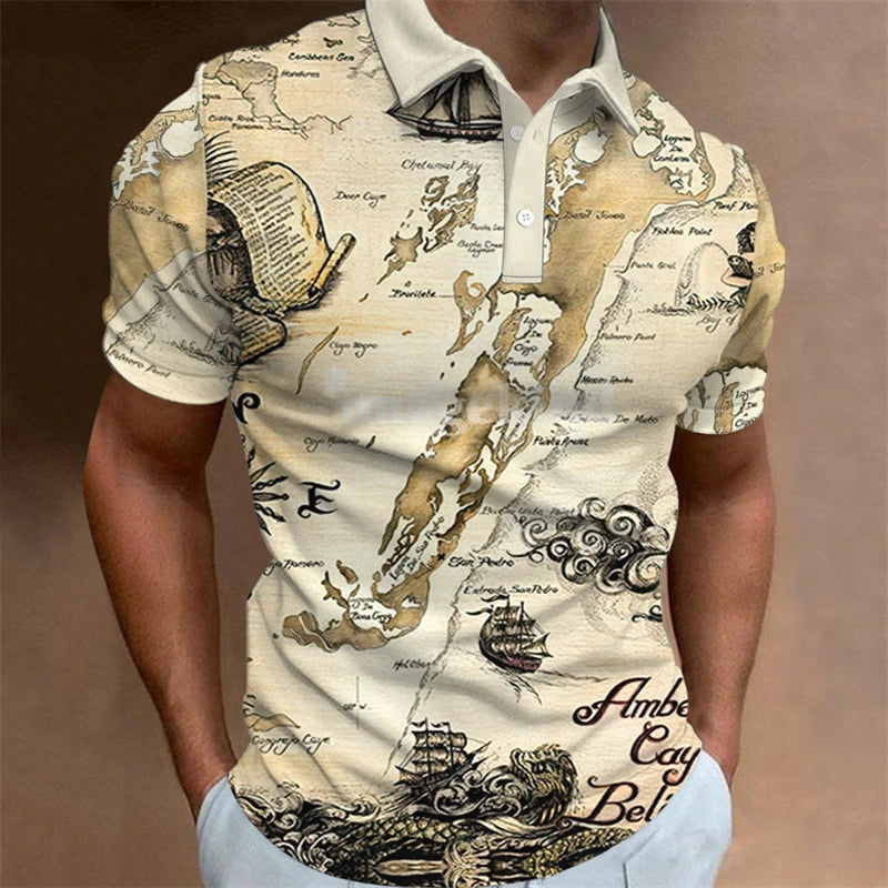 Vintage Man Polo Shirts 3D Sailing Print Summer Short-Sleeve Clothing Men Casual Streetwear Fashion Loose Men' Daily Wear New