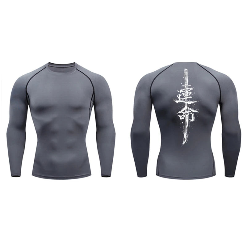 Dragon Blossom Print Compression Shirt for Men Athletic Quick Dry T-shirts Gym Workout Running Tees Long Sleeve Tops Activewear