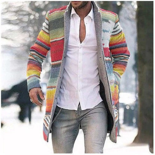 2023 Men's Fashion Long Printed Trench Coat