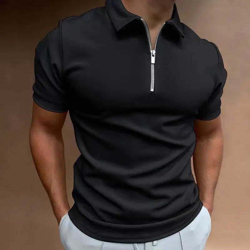 Men's Solid Color Collar Half Zipper T-shirt