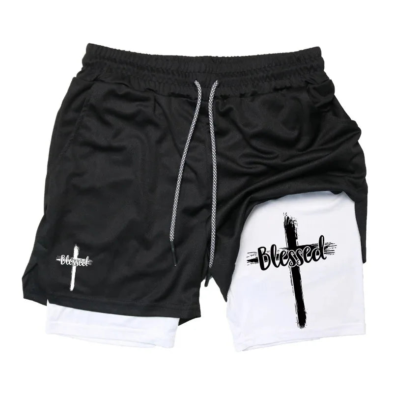 Fashion 2-in-1 Running Workout Shorts for Men Christian Gym Athletic Comfortable Shorts Phone Pocket Towel Loop Activewear Short