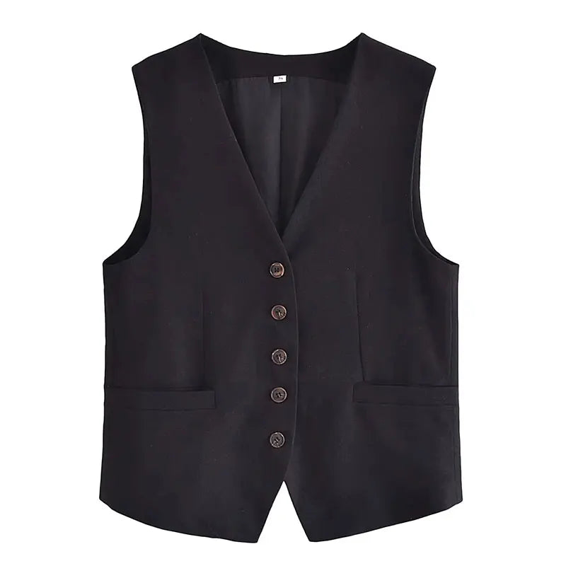HH Fashion Vintage Sets For Women 2 Pieces Solid Linen V Neck Waistcoat Single Breasted Loose Vest Top Chic Casual Short Y2k