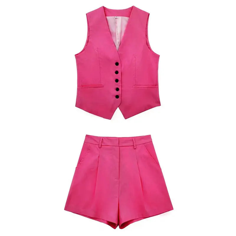 HH Fashion Vintage Sets For Women 2 Pieces Solid Linen V Neck Waistcoat Single Breasted Loose Vest Top Chic Casual Short Y2k