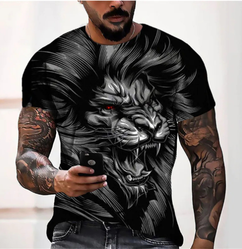 3D Printed Lion Pattern Men's Casual T-shirt (Large Size)