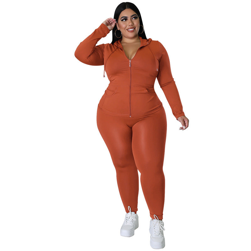 Plus Size Ladies Activewear Set: Zip Hoodie & Pants