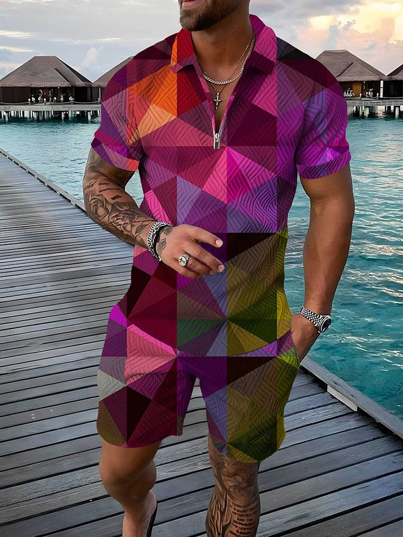 Casual Outdoor Travel Polo Shirt Shorts Suit