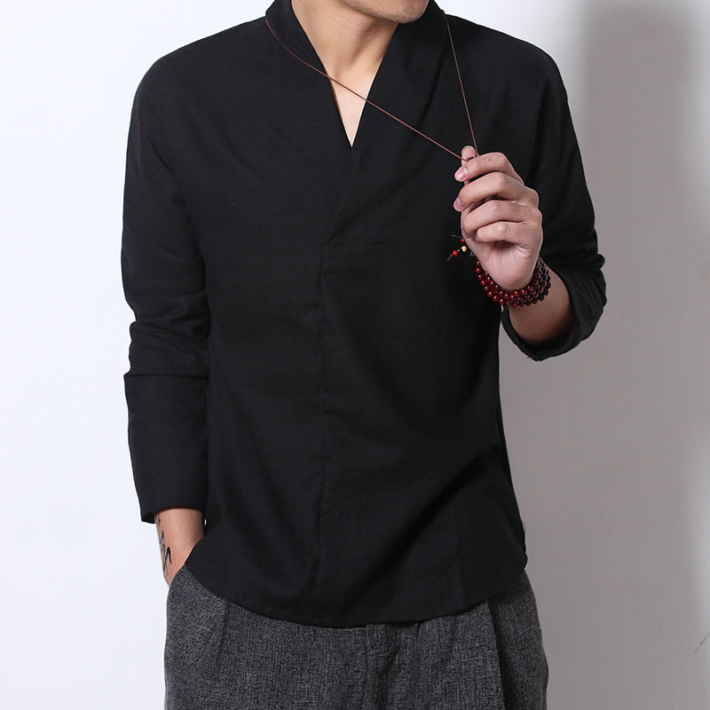 Mens Long Sleeve Linen Cotton Shirt