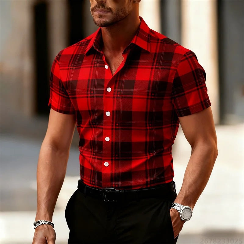 Men's Casual Short-Sleeve Plaid Shirt