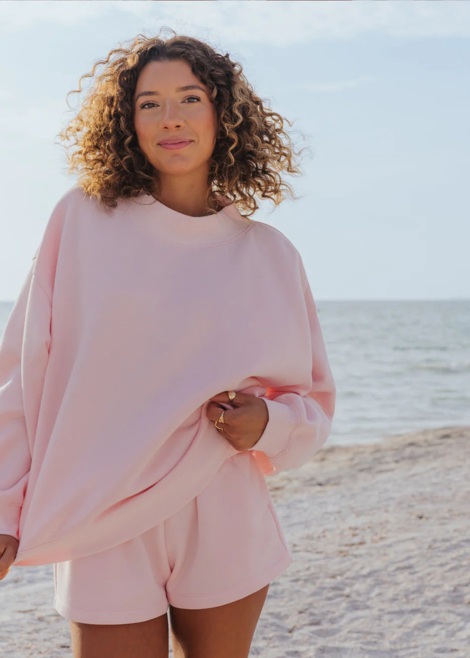 Round Neck Sweatshirt and Shorts Set