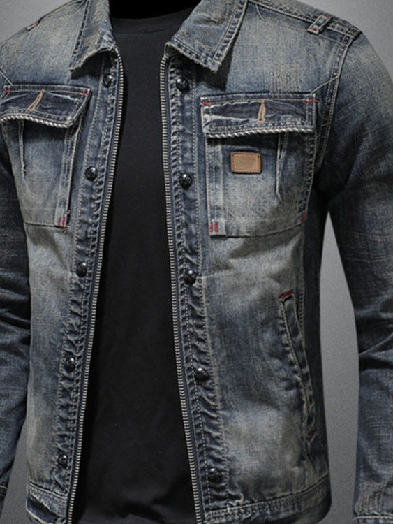 Vintage Washed Denim Jacket for Men