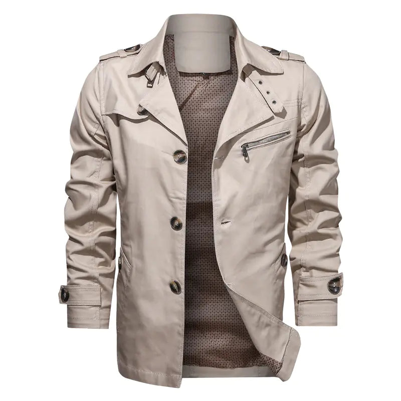 Mid-Length Casual Jacket for Men with Cotton Lapel