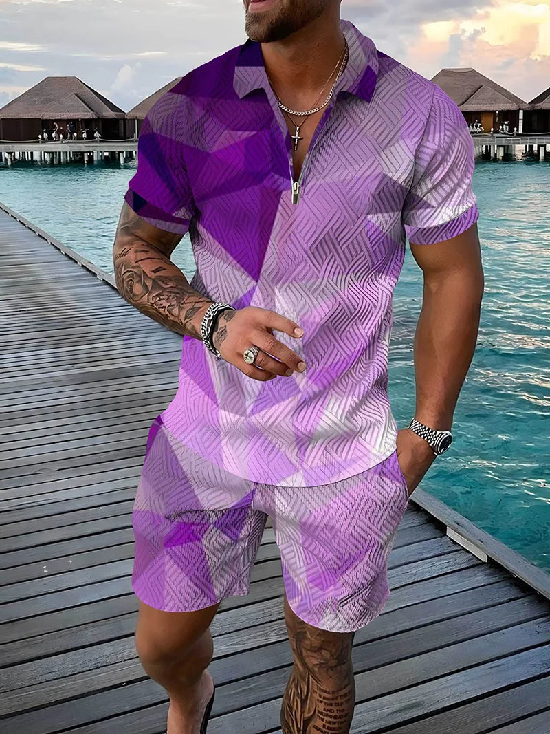 Casual Outdoor Travel Polo Shirt Shorts Suit