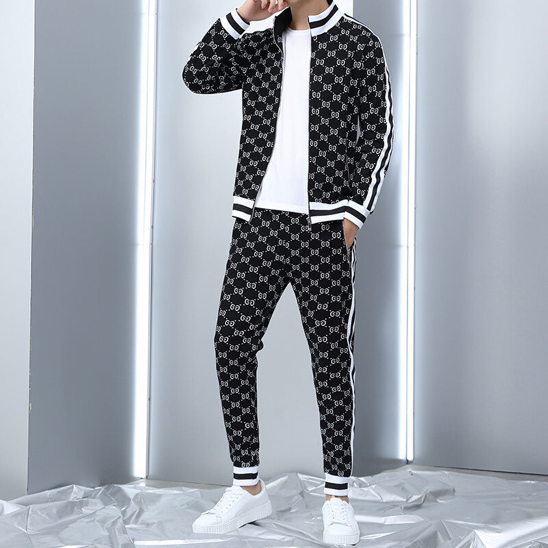 Men's Spring Autumn Plaid Sports Jacket Set (2 Pieces)