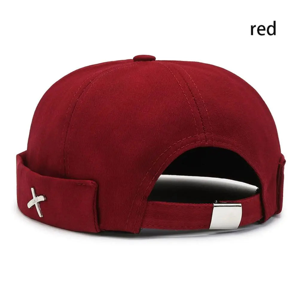 Casual Retro Brimless Hat PU Leather Adjustable Melon Skin Caps Solid Color Docker Cap Autumn Winter