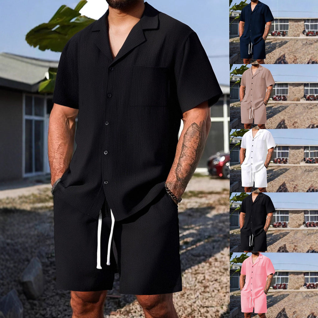 Mens Cotton Linen Short Sleeve Shirt Set