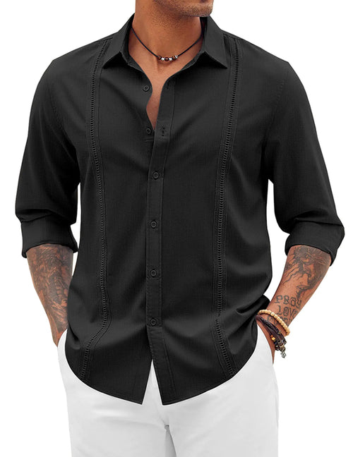 COOFANDY   Cuban Summer Linen Shirts Black