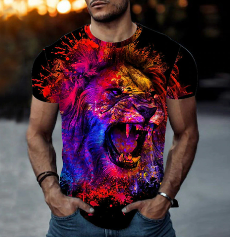 3D Printed Lion Pattern Men's Casual T-shirt (Large Size)