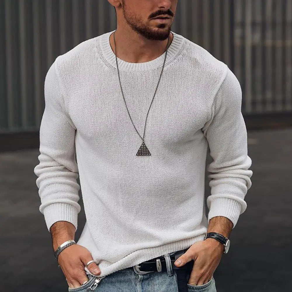 Solid Color Long-Sleeved Round Neck Sweater
