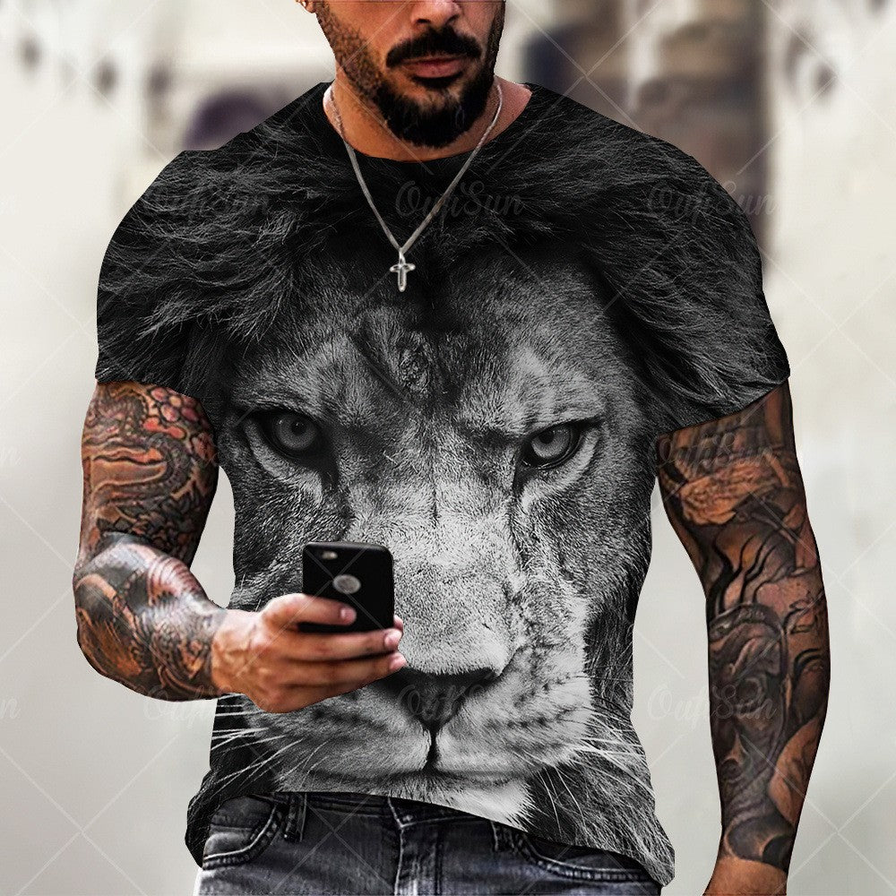 Men's Casual 3D Lion Print T-Shirt - Summer Fashion
