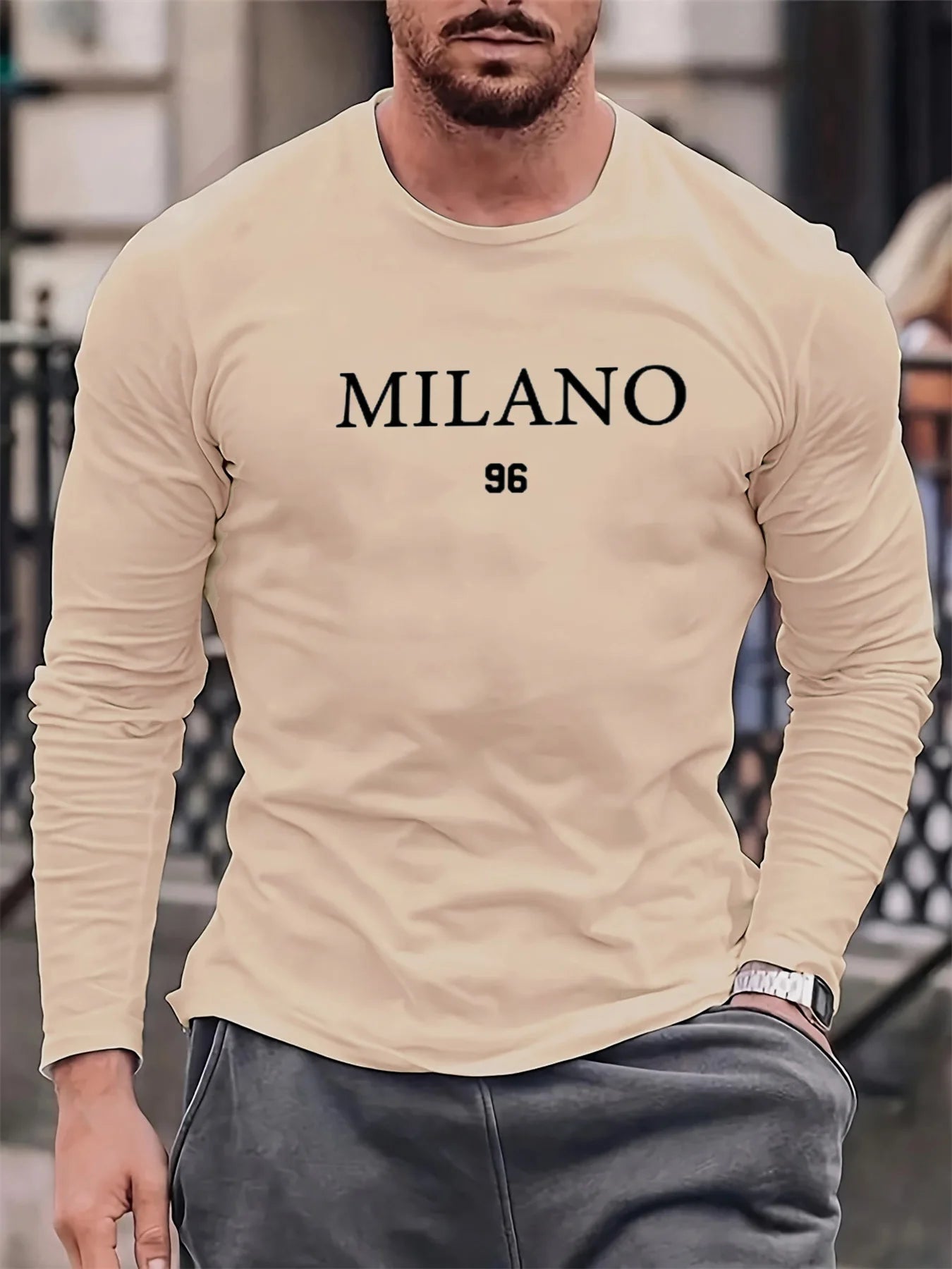 Milano 96 Letter Printed Round Neck Sports Long Sleeved T-shirt Top