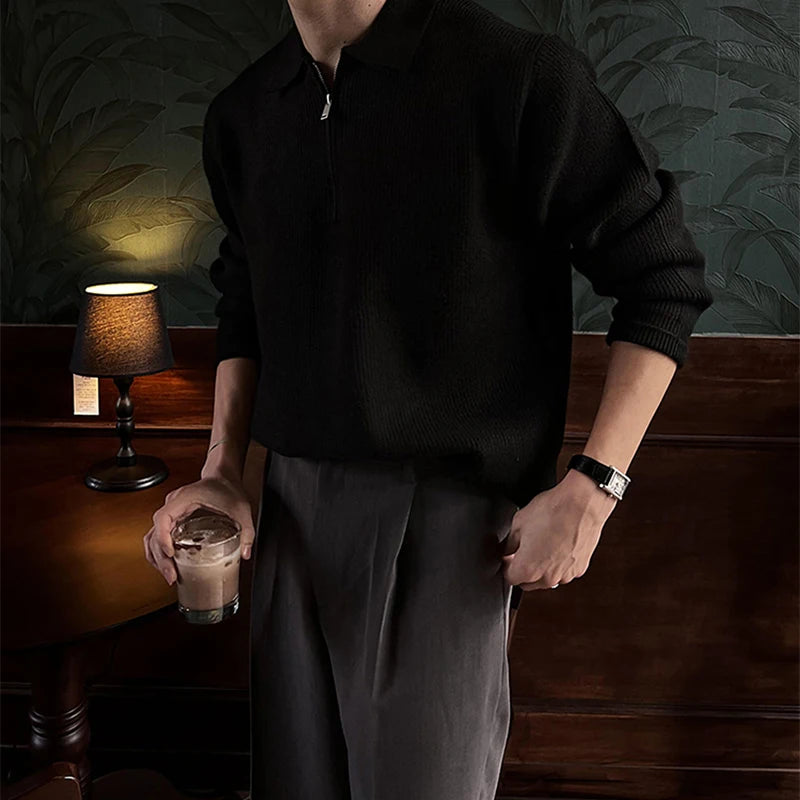Vintage Zipper Lapel Knitted Polo Shirts