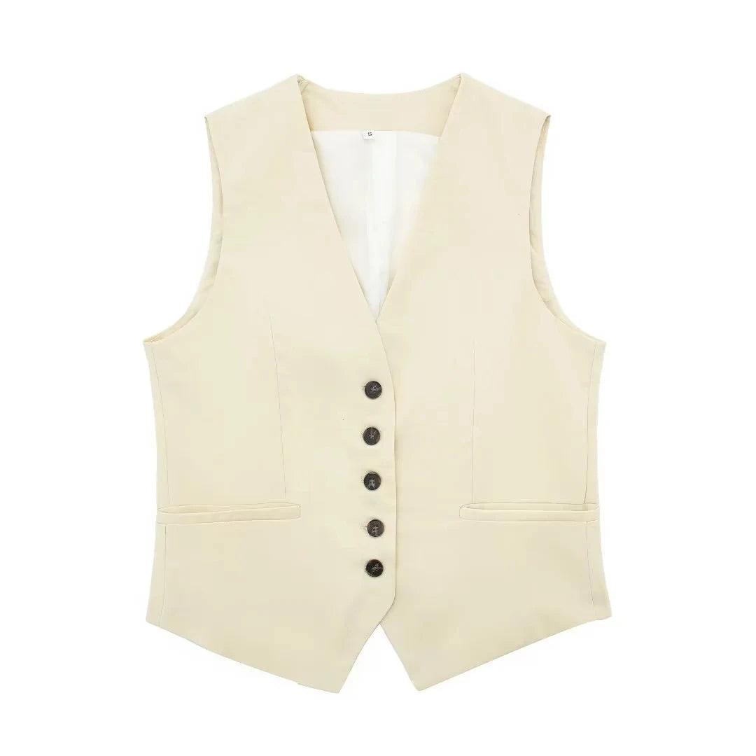 HH Fashion Vintage Sets For Women 2 Pieces Solid Linen V Neck Waistcoat Single Breasted Loose Vest Top Chic Casual Short Y2k