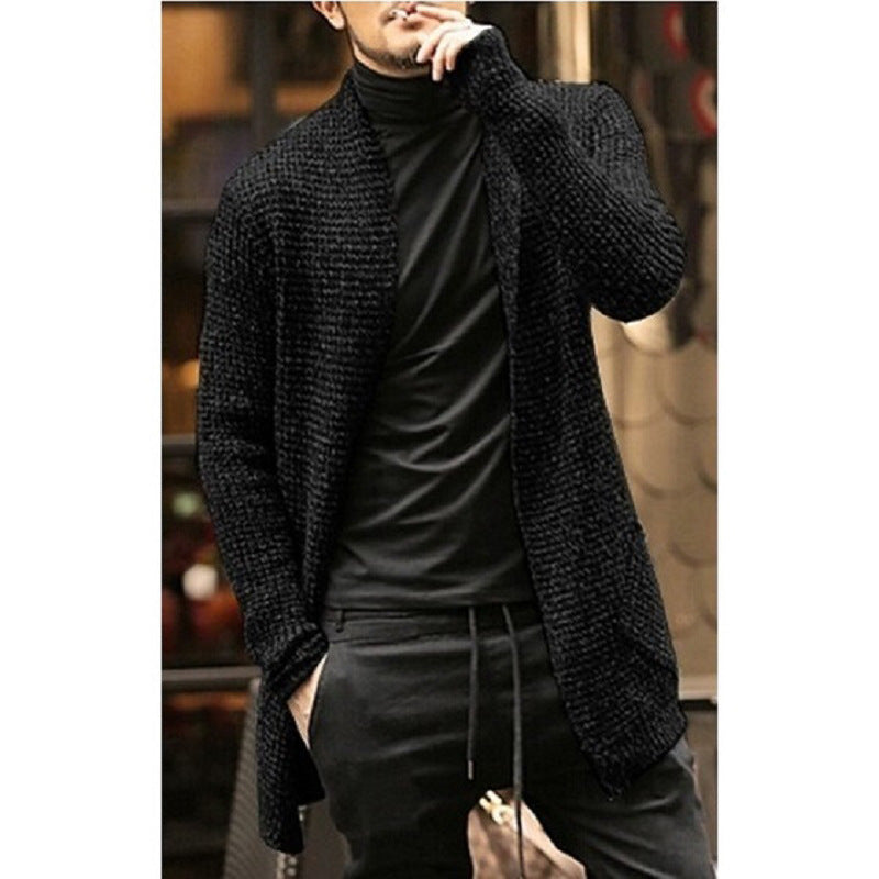 Men's Long Sleeve Cardigan Trench Coat Sweater