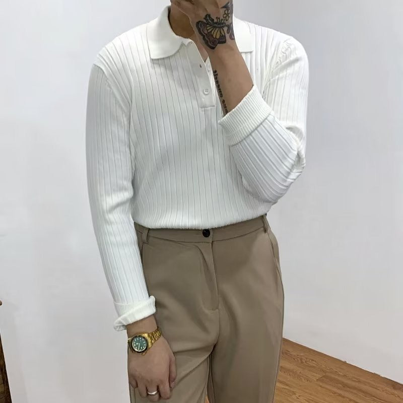Men's Long Sleeve Knitted Polo Shirt Sweater